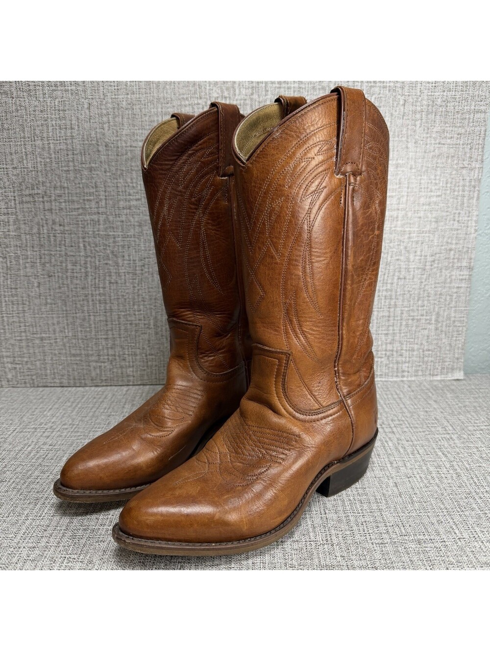 Frye Boots Women's Size 7 B Tan Leather Billy Pull On Deco Stitch Cowboy